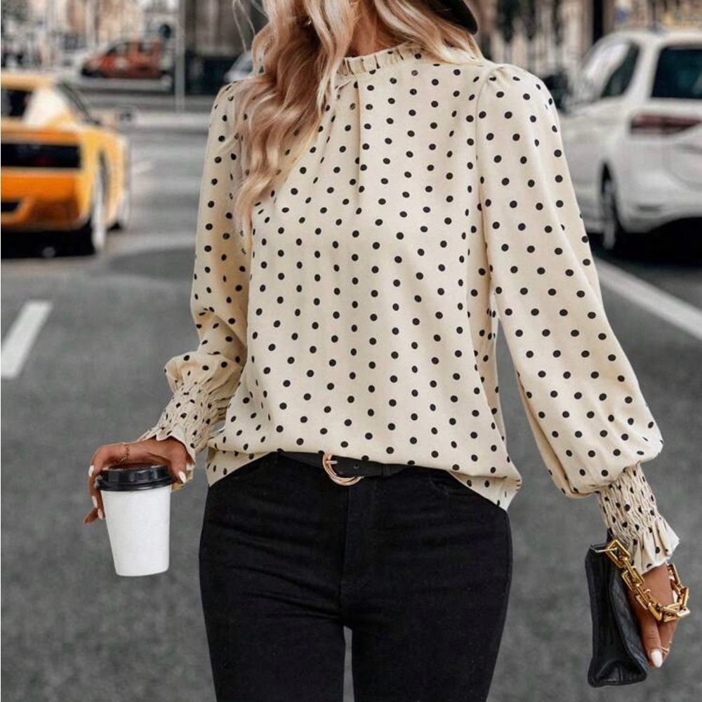 NWT SHEIN Polka Dot Long Sleeve Blouse Large